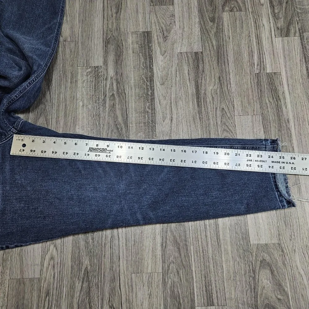 Old Navy Mid Rise Boyfriend Jeans Womens 8 Blue Distressed Raw Hem Stretch Denim